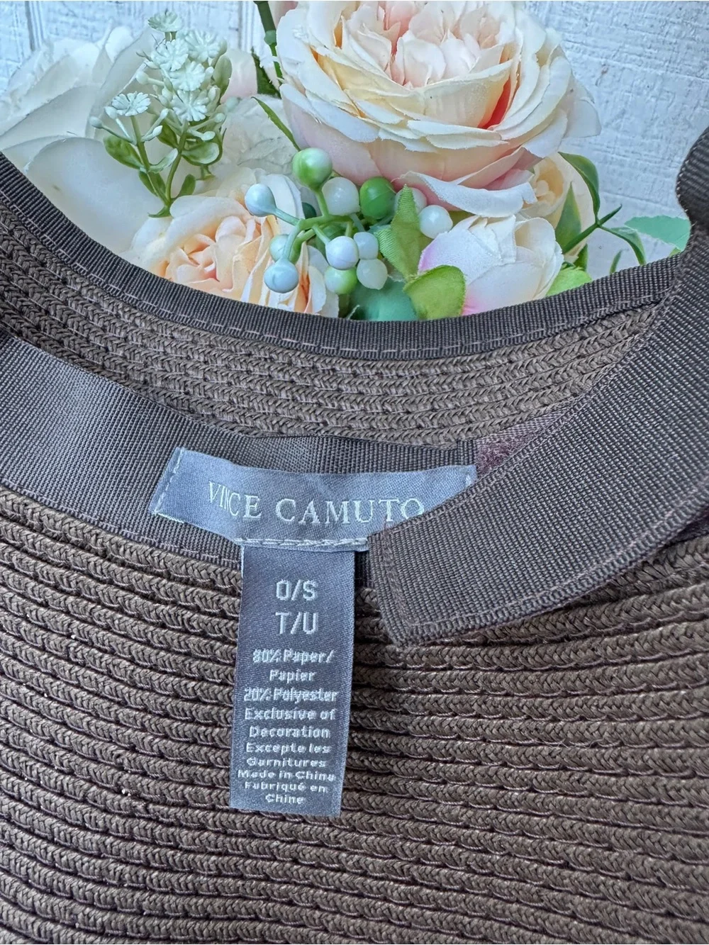 Vince Camuto Brown Straw Sun Visor Roll-Up Straw Visor NWOT Summer hat chocolate